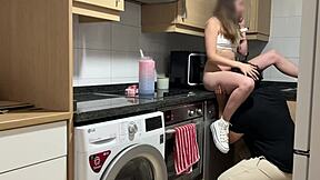 While talking to my boyfriend on the phone, my stepfather licks my pussy and fucks me hard, creampieing me.