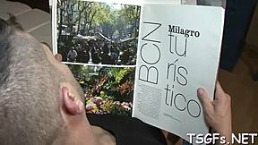 Ladyboy wench rides hard and groans loudly