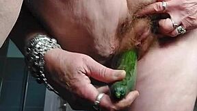 oma fucks pussy with cucumber