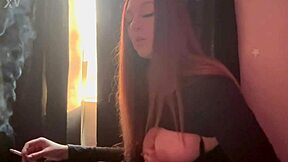 Hot horny milf Artemisia Love showing her big boobs while smoking cigarettes in fetish session!