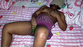 I fuck my horny pussy with cucumber while being chubby and curvy
