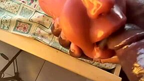 After work, I aggressively deep throat this huge monster cock sextoy and cum so fast