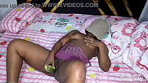 I fuck my horny pussy with cucumber while being chubby and curvy