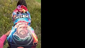 Destroying her pussy with anal and squirting during holidays in public