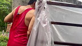 Busty stepmother fucks the old gardener on the estate in real homemade sex