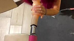 Red Fetish Girl Aroused By Blowjob On Sex Machine