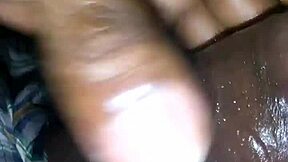 reverse footjob cumshot on big black cock