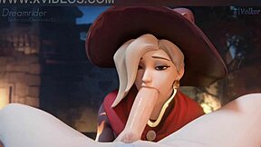 overwatch mercy blowjob compilation with big tits and cumshots