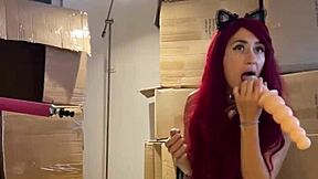 Red Fetish Girl Aroused By Blowjob On Sex Machine