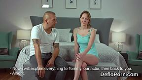 Nice sweetie stretches her juicy vagina and gets deflorated