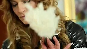 threeway glam babe spurt in satin stockings and heels