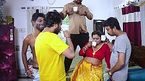 desi mallu bhabhi hardcore sex in different positions with four local desi boys gangbang at home