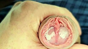 Lots of precum while edging my unique cock in this homemade solo session.