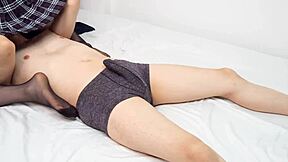 Intense footjob in black pantyhose with lotion, followed by relentless handjob torture after cum