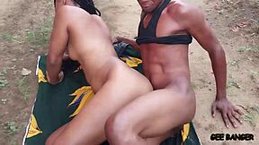 Making Love in the School Backyard with Sweet Ebony Bodybuilder