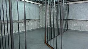 Japanese female guard punishes two masochistic prisoners with whipping and domination