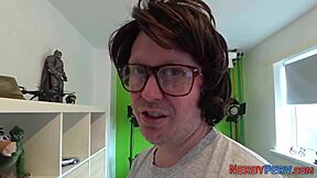 British slut tricked into sucking nerd's cock for first time