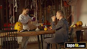 halloween hookup with a tattooed latina turns hardcore with big cock