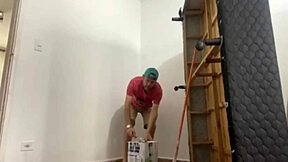 Redhead wife calls bricklayer for blowjob!