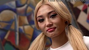 A monster cock crushes the skinny asian's ass, causing gaping and cum in mouth. Vg383.