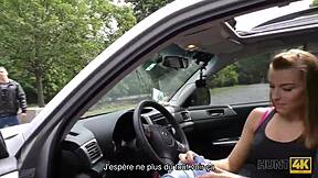 Young Well-Rounded Girl Seeks Cash Outdoors in Public Pickup Scenario