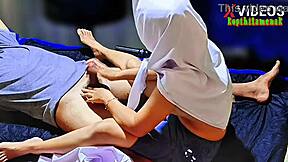 indonesian teen girlfriend massages friend's cock then handjobs to cumshot satisfaction