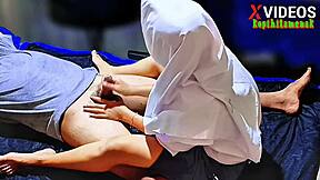 indonesian teen girlfriend massages friend's cock then handjobs to cumshot satisfaction