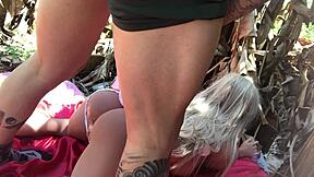 Hey, Watch This Cute Fuck Doll Give Her Ass to Blonde Sex Toy Outdoors!