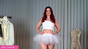 shaved pussy upskirt in heels miniskirt begs for kinky tits ass worship