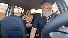 naked uber rider... she flashes tits gives blowjobs and takes head outside!!