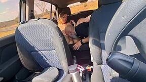 naked uber rider... she flashes tits gives blowjobs and takes head outside!!