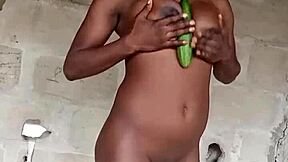 big clit pussy lips drip as upside-down cucumber drives screams