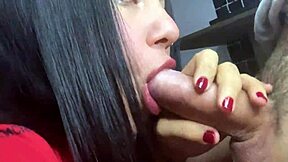 cute petite latina girlfriend's homemade hobby deepthroats cock close-up