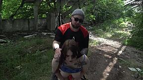 Public pegging thrills me in sunny outdoor femdom with curvy milf