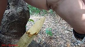 perverted slut squirts piss on forest stake kinky