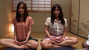 Old Guys Trick Japanese Teens To Ffmm Yoga Foursome Creampie