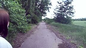 Public pegging thrills me in sunny outdoor femdom with curvy milf