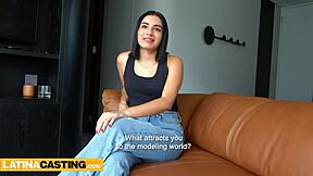 No panties under skirt? Cute Latina teen's casting turns into monster cock ride!