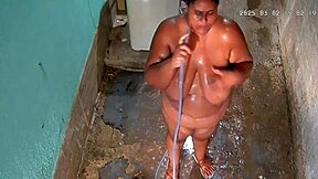 Stepmom's Hidden Bath Tease in Backyard