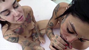 Two Inked Alt Babes Bareback BBC Turns and Cumswap Load