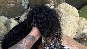 45-year-old milf's first outdoor fuck with young stud at waterfall