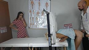 two naughty girls visit gynecologist to play with their pussies