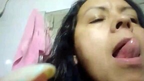 Agarabas fingers her big natural tits pussy in shower voyeur preview to creampie bliss