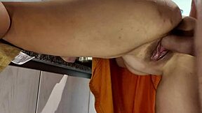 Curvy Shaved Milf Bends in Kitchen Miniskirt for Stepmom Creampie Impregnation