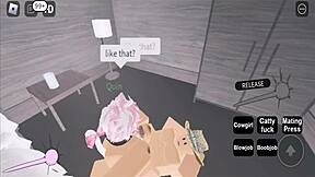 Roblox guy fucks cute girl with blowjob. Hard sex creampie finish.