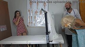 two naughty girls visit gynecologist to play with their pussies