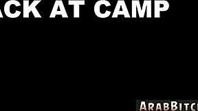 Petite Arab teen sneaks base blowjobs on old army guys?