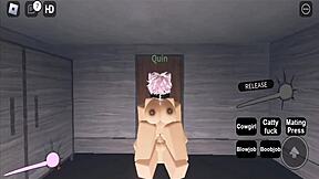 Roblox guy fucks cute girl with blowjob. Hard sex creampie finish.