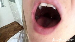 i obsess over skinny blonde teen's sloppy tongue saliva throat fetish