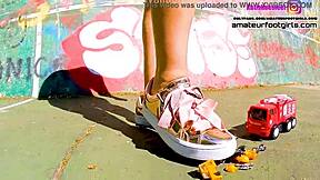Kati's Giantess Sneaker Stomps Crush Toy Cars Flat